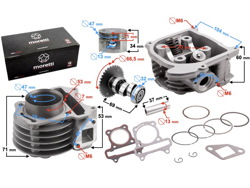 CYLINDER GLOWICA MORETI SKUT 4T 80 DLUG ZAWOR
